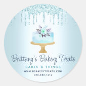 Turquoise Bakery Cake Pastry Glitter Druppels Dess Ronde Sticker (Voorkant)