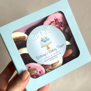 Turquoise Bakery Cake Pastry Glitter Druppels Dess Ronde Sticker