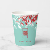 Turquoise bamboe blaadjes dubbel xi chinees bruilo papieren bekers (Achterkant)