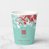 Turquoise bamboe blaadjes dubbel xi chinees bruilo papieren bekers (Voorkant)