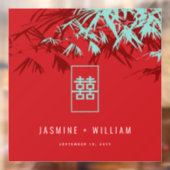 Turquoise bamboe blaadjes dubbel xi chinees bruilo raamsticker (Vel 2)