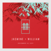 Turquoise bamboe blaadjes dubbel xi chinees bruilo raamsticker (Vel)