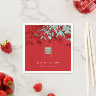 Turquoise bamboe blaadjes dubbel xi chinees bruilo servet