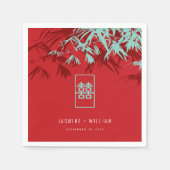 Turquoise bamboe blaadjes dubbel xi chinees bruilo servet (Voorkant)