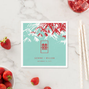 Turquoise bamboe blaadjes dubbel xi chinees bruilo servet