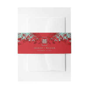 Turquoise bamboe blaadjes dubbel xi chinees bruilo uitnodigingen wikkel