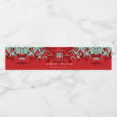 Turquoise bamboe blaadjes dubbel xi chinees bruilo waterfles etiket (Enkel label)