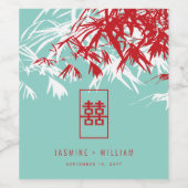 Turquoise bamboe blaadjes dubbel xi chinees bruilo wijn etiket (Enkel label)
