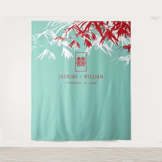 Turquoise Bamboo laat de Chinese bruiloft achter Wandkleed (Voorkant)