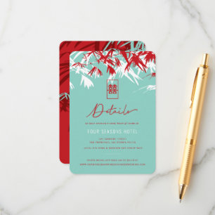 Turquoise Bamboo Leaves Chinese Wedding Details Informatiekaartje