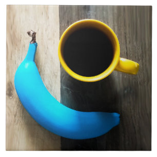 Turquoise Banaan en Gele Koffie Mok – Pop Art Tegeltje