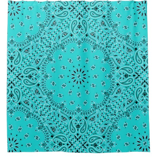 Turquoise Bandana Paisley Boho Hippie Glam Land Douchegordijn (Voorkant)