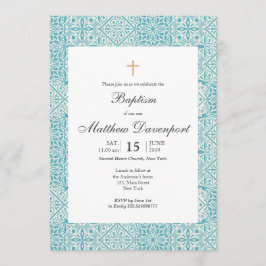 Turquoise Baptism-uitnodiging met trendy tegels. Kaart