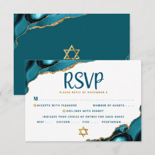 Turquoise Bar Mitswa Agate Script Vet Moderne RSVP Kaartje