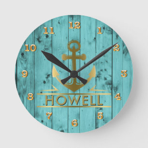 Turquoise Barn Wood Blauwgroen Woodgrain Nautical  Ronde Klok