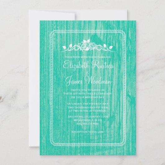 Turquoise  Barn Wood Wedding Invitations Kaart (Voorkant)