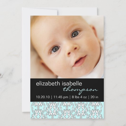 Turquoise Baroque Baby Girl Foto aankondiging (Voorkant)