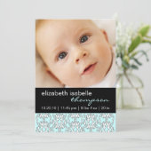 Turquoise Baroque Baby Girl Foto aankondiging (Staand voorkant)