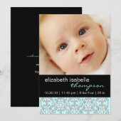 Turquoise Baroque Baby Girl Foto aankondiging (Voorkant / Achterkant)