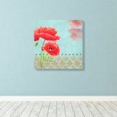 Turquoise Baroque Poppies - Wrapped Canvas Afdruk (Insitu (Houten vloer))