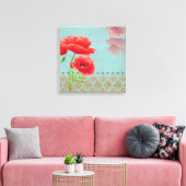 Turquoise Baroque Poppies - Wrapped Canvas Afdruk (Insitu (Woonkamer))