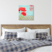 Turquoise Baroque Poppies - Wrapped Canvas Afdruk (Insitu (Slaapkamer))