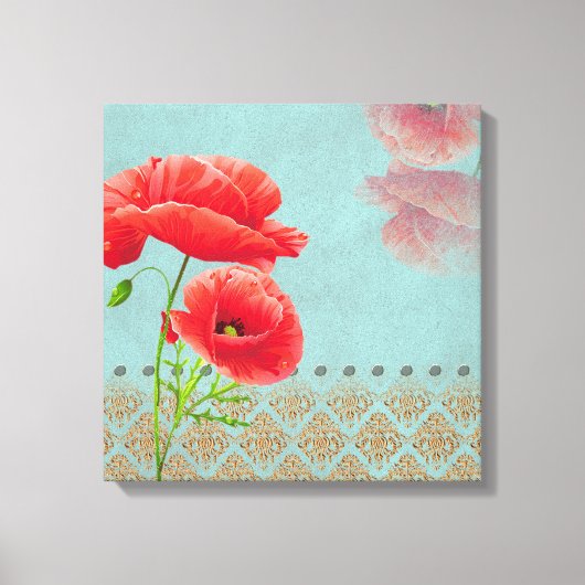 Turquoise Baroque Poppies - Wrapped Canvas Afdruk (Voorkant)