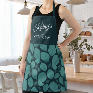 Turquoise Basil Herb Leaf Pattern Botanische naam Schort