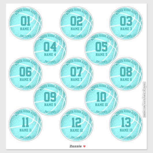 turquoise basketbalspelers noemen 3 inch sticker (Vel)