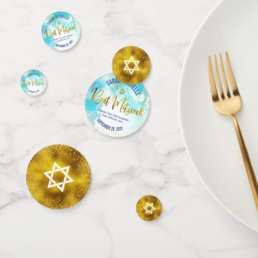 Turquoise Bat Mitzvah Gold Foil Script Waterverf Confetti (Groep)