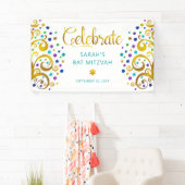 Turquoise Bat Mitzvah Goud Folie Schrift Boom van Spandoek (Insitu)