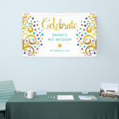 Turquoise Bat Mitzvah Goud Folie Schrift Boom van Spandoek (Beurs)