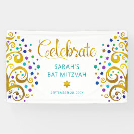 Turquoise Bat Mitzvah Goud Folie Schrift Boom van  Spandoek