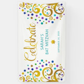 Turquoise Bat Mitzvah Goud Folie Schrift Boom van Spandoek (Verticaal)