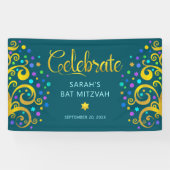 Turquoise Bat Mitzvah Gouden Script Boom des Leven Spandoek (Horizontaal)