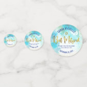 Turquoise Bat Mitzvah Photo Gold Script-Waterverf Confetti (Achterkanten)
