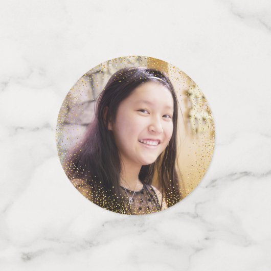 Turquoise Bat Mitzvah Photo Gold Script-Waterverf Confetti (Kleine voorkant)