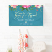 Turquoise Bat Mitzvah Roze Bloem Goud Schrift Vet Spandoek (Insitu)