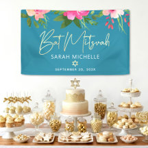 Turquoise Bat Mitzvah Roze Bloemen Goud Schrift Ve