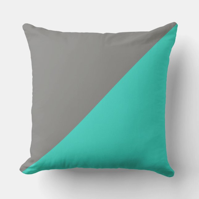 Turquoise & Battleship grijs Solid Color Backgroun Kussen (Voorkant)