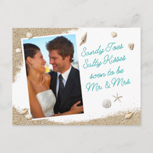Turquoise Beach Sandy Toes Salty Photo Save Date Aankondigingskaart