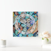 Turquoise Beach Stones Faux Stone Gem Clock Vierkante Klok (Huis)