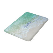 Turquoise Beach Wave, Blue Script Name of Monogram Badmat (Gekanteld)