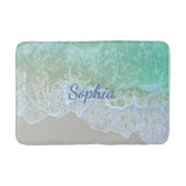 Turquoise Beach Wave, Blue Script Name of Monogram Badmat (Voorkant)