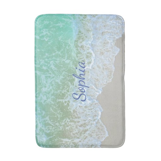 Turquoise Beach Wave, Blue Script Name of Monogram Badmat (Voorkant Verticaal)