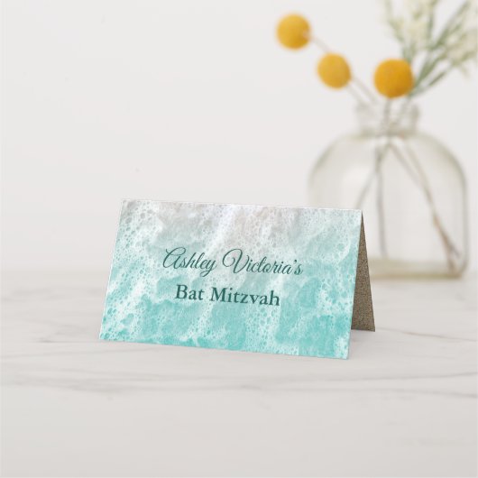 Turquoise Beach Waves Bat Mitzvah Folded Plaatskaartje (Achterkant)