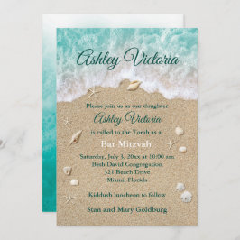 Turquoise Beach Waves Bat Mitzvah Invitation Kaart