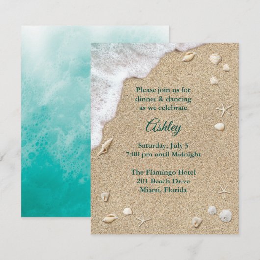 Turquoise Beach Waves Bat Mitzvah Reception Kaart (Voorkant / Achterkant)