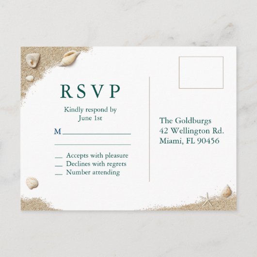 Turquoise Beach Waves Bat Mitzvah RSVP Briefkaart (Achterkant)