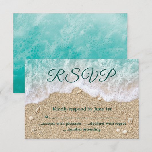 Turquoise Beach Waves Bat Mitzvah RSVP Kaartje (Voorkant / Achterkant)
